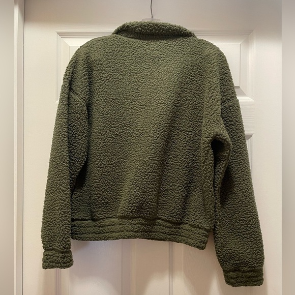 Aerie Offline Teddy Sherpa Green Half Zip Sweater Jacket Size S - Picture 5 of 6